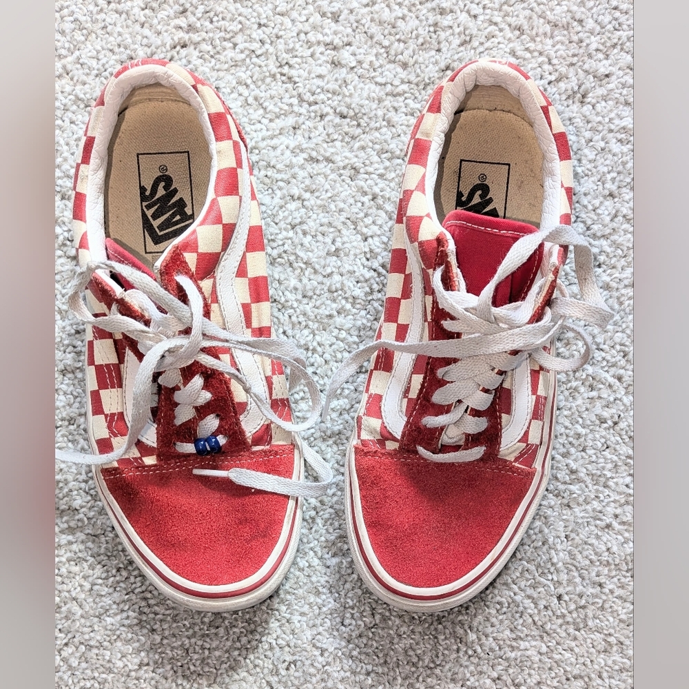 Vans, Red/White Checkered, Partial Suede, Unisex Sneakers - Men's 6.5 \Women's 8